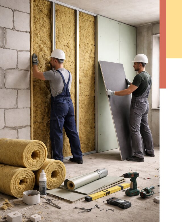 Шумоизоляция перегородок из блоков в Рязани от 1900 руб./м² — быстро и недорого | ОТДЕЛОЧНИК-Рзн