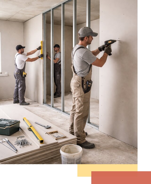 Однослойная перегородка из гипсокартона в Рязани под ключ, монтаж и отделка