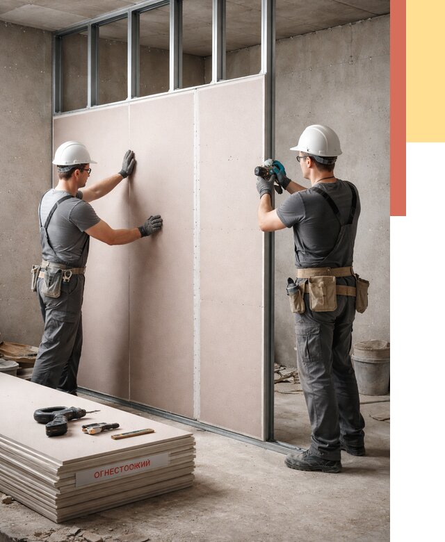 Перегородка из огнестойкого гипсокартона в Рязани от 1900 руб. под ключ | ОТДЕЛОЧНИК-Рзн