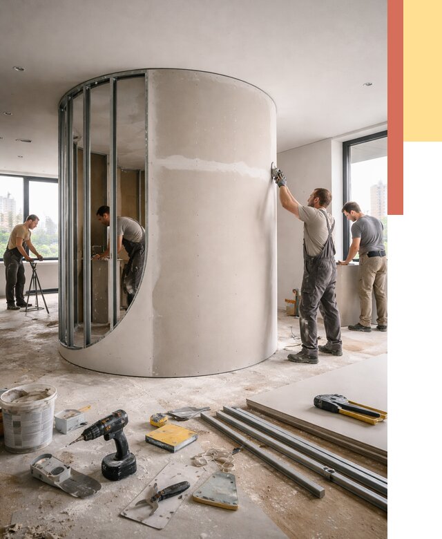 Радиусная перегородка из гипсокартона в Рязани от 2978 руб. под ключ | ОТДЕЛОЧНИК-Рзн