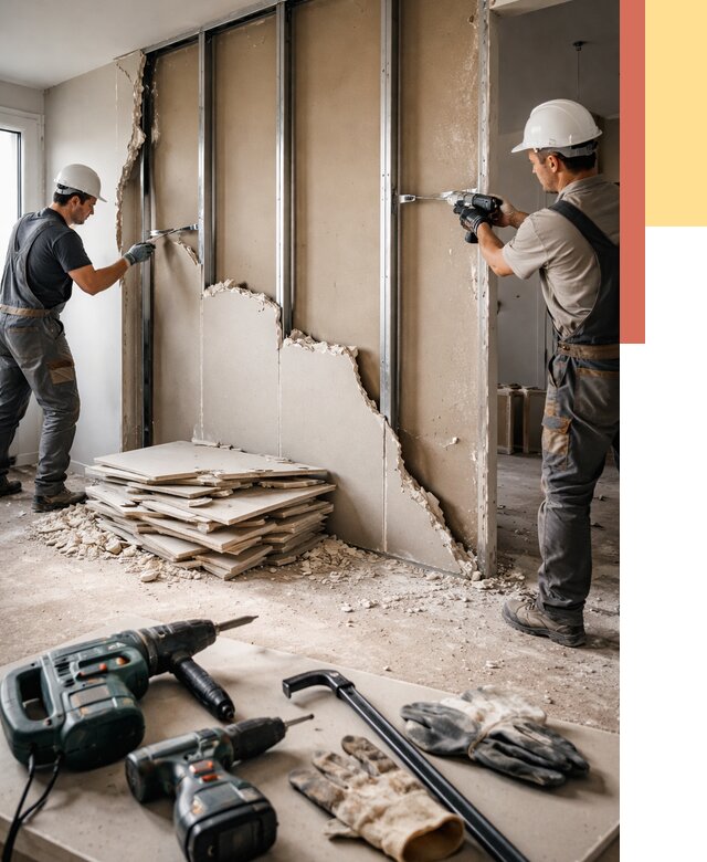 Демонтаж перегородки из гипсокартона в Рязани от 1232 руб. быстро и недорого | ОТДЕЛОЧНИК-Рзн