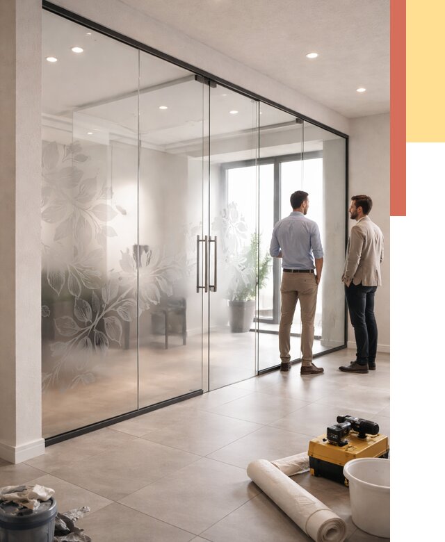 Стеклянные перегородки с рисунком в Рязани от 12835 руб. монтаж и нанесение | ОТДЕЛОЧНИК-Рзн