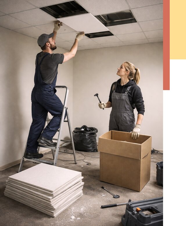 Демонтаж потолочной плитки в Рязани от 4621 руб. быстро и недорого | ОТДЕЛОЧНИК-Рзн