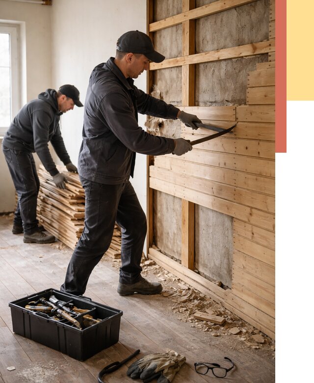 Демонтаж вагонки в Рязани от 3902 руб/м2 — быстро и недорого | ОТДЕЛОЧНИК-Рзн