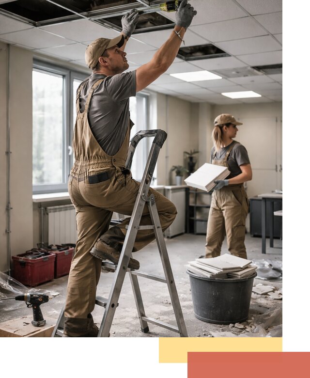 Ремонт потолка Армстронг и замена плит в Рязани