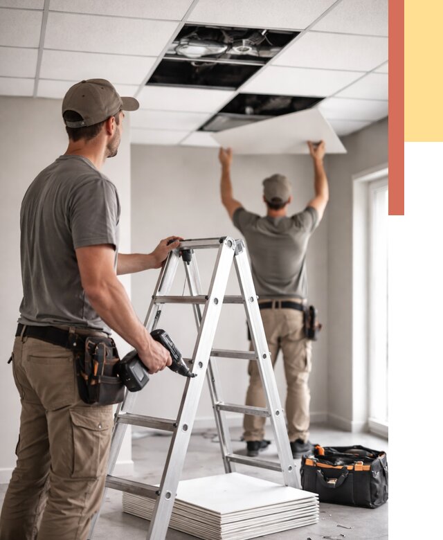 Обслуживание подвесного потолка в Рязани от 3594 руб. — быстро и недорого | ОТДЕЛОЧНИК-Рзн