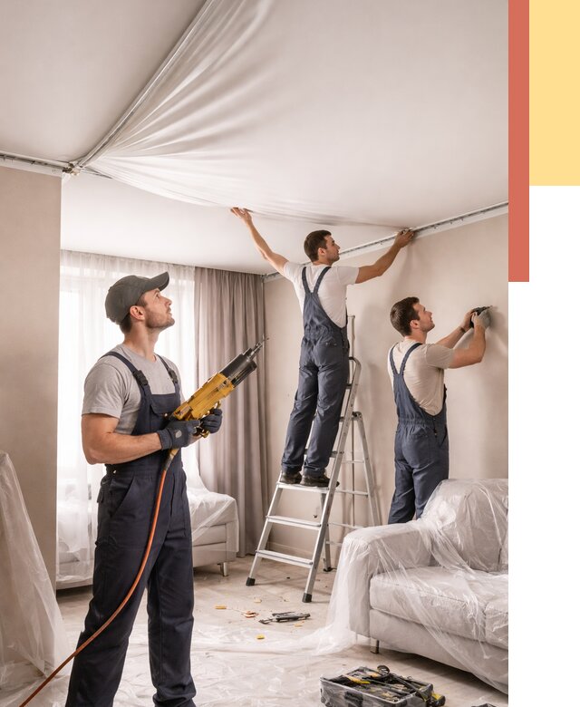 Установка натяжного потолка в Рязани от 4621 руб. | Быстро и недорого — ОТДЕЛОЧНИК-Рзн