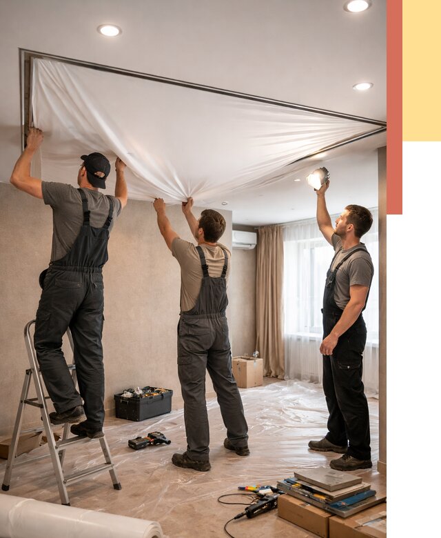 Монтаж ПВХ натяжного потолка в Рязани от 3594 руб. под ключ | ОТДЕЛОЧНИК-Рзн