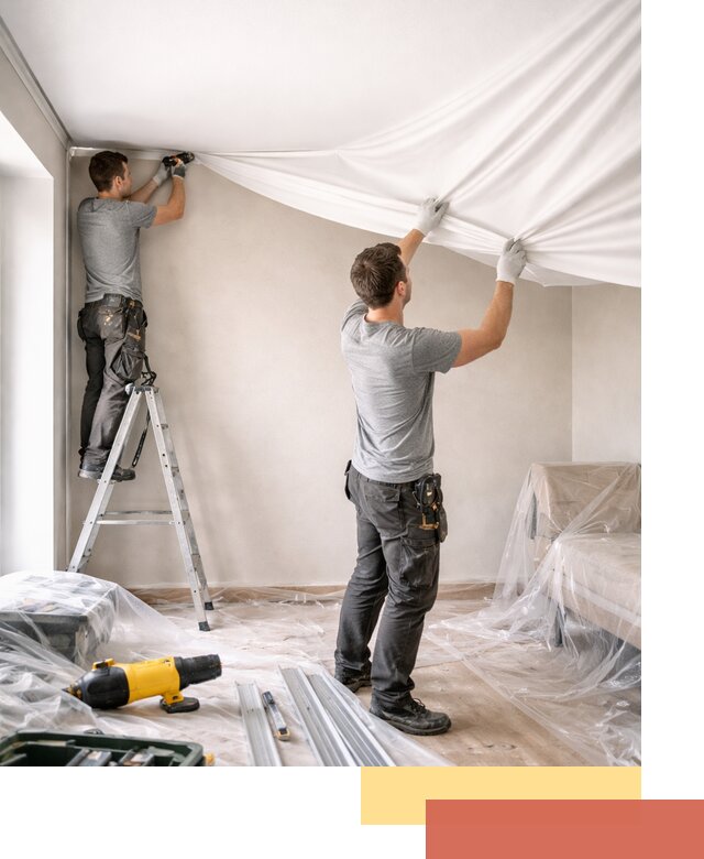 Монтаж тканевого натяжного потолка в Рязани недорого и быстро