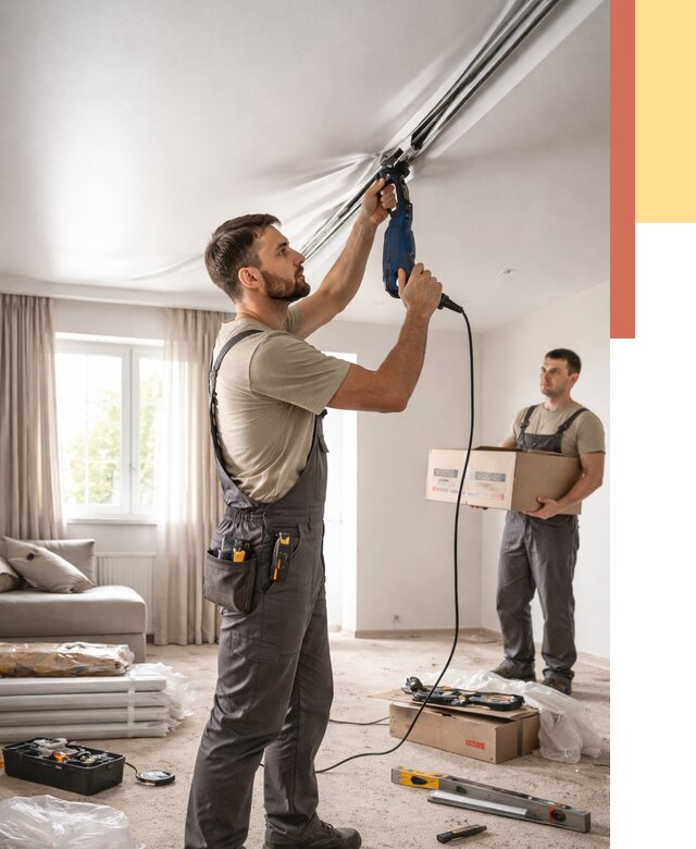 Монтаж сатинового натяжного потолка в Рязани от 3594 руб. | Быстро, недорого — ОТДЕЛОЧНИК-Рзн