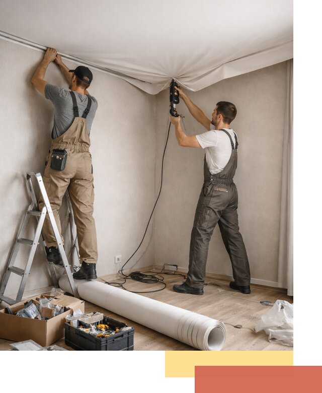 Монтаж цветного натяжного потолка в Рязани за один день