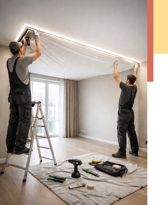 Монтаж парящего натяжного потолка в Рязани от 4621 руб. быстро и недорого | ОТДЕЛОЧНИК-Рзн