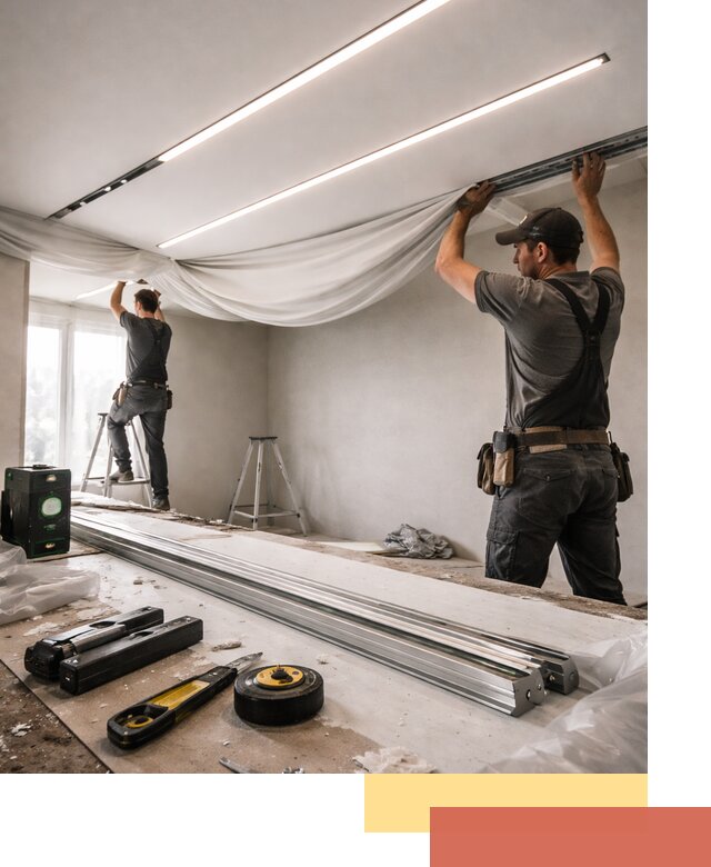 Монтаж натяжных потолков со световыми линиями в Рязани