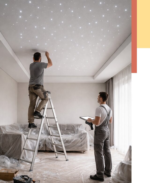 Монтаж натяжного потолка «звездное небо» в Рязани от 6674 руб. | ОТДЕЛОЧНИК-Рзн