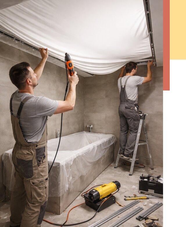 Монтаж натяжного потолка в ванной в Рязани от 1232 руб. под ключ | ОТДЕЛОЧНИК-Рзн