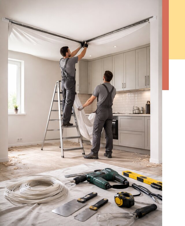 Установка натяжного потолка на кухне в Рязани от 2464 руб. | ОТДЕЛОЧНИК-Рзн