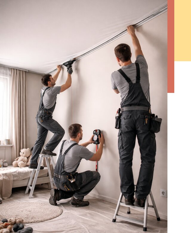 Монтаж натяжного потолка в детской в Рязани от 3594 руб. — быстро и недорого | ОТДЕЛОЧНИК-Рзн