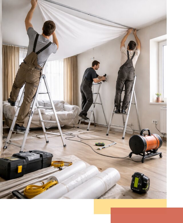 Монтаж натяжного потолка в гостиной в Рязани