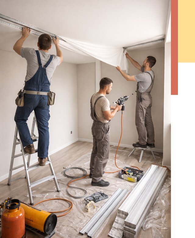 Монтаж натяжного потолка в студии в Рязани от 5647 руб. — быстро и недорого | ОТДЕЛОЧНИК-Рзн