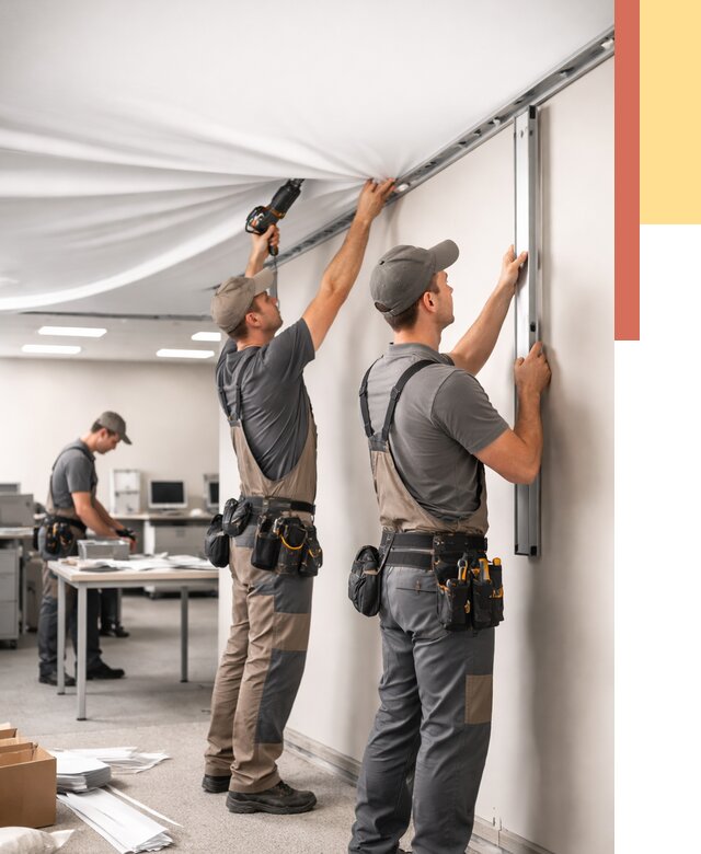 Монтаж натяжного потолка в офисе в Рязани от 462 руб/м² — быстро и недорого | ОТДЕЛОЧНИК-Рзн