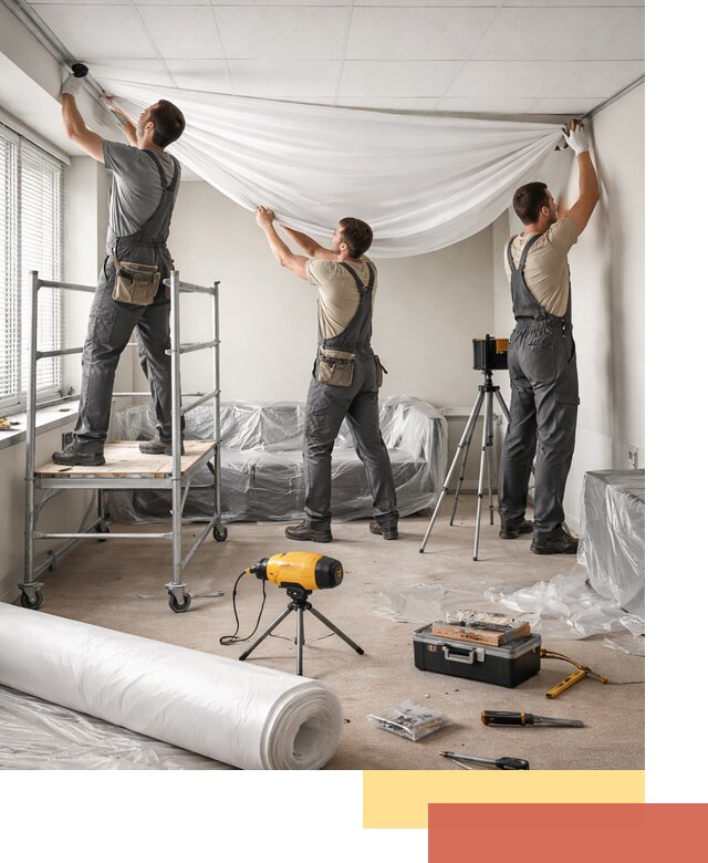 Монтаж натяжного потолка в офисе в Рязани