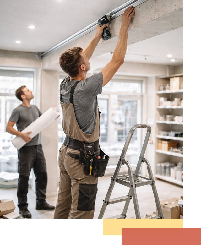 Монтаж натяжных потолков в магазине в Рязани