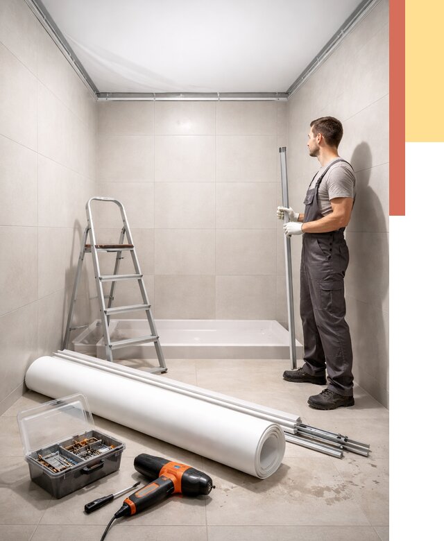 Монтаж натяжного потолка в санузле в Рязани от 1900 руб. — ОТДЕЛОЧНИК-Рзн