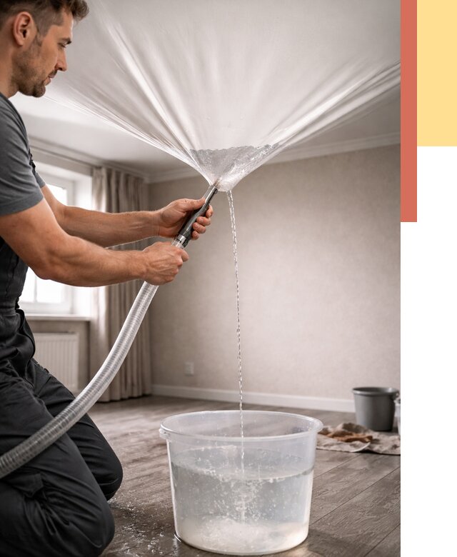 Слив воды с натяжного потолка в Рязани от 2567 руб. быстро и недорого | ОТДЕЛОЧНИК-Рзн