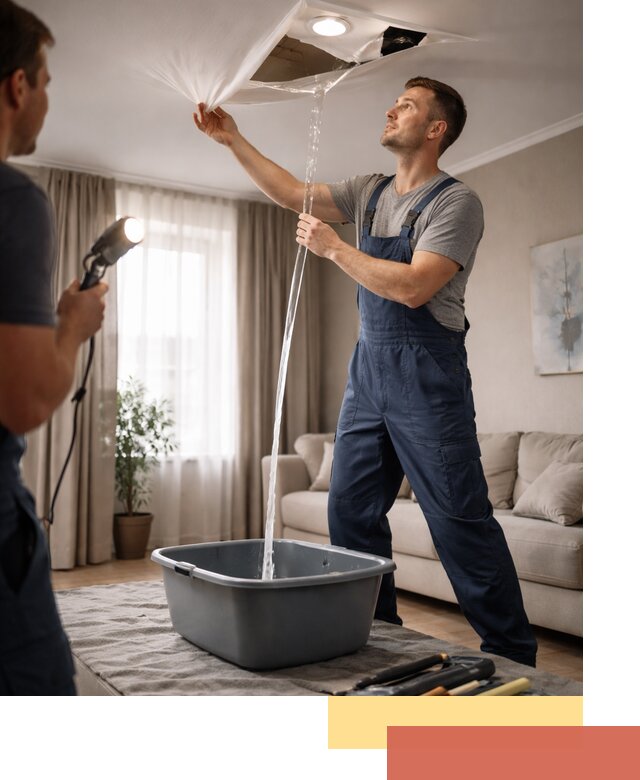 Слив воды с натяжного потолка в Рязани быстро и аккуратно