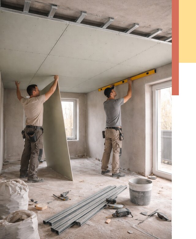 Одноуровневый потолок из гипсокартона в Рязани от 770 руб. — монтаж под ключ | ОТДЕЛОЧНИК-Рзн