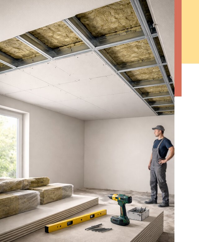 Звукоизоляция потолка ГКЛ в Рязани от 975 руб. — монтаж под ключ | ОТДЕЛОЧНИК-Рзн